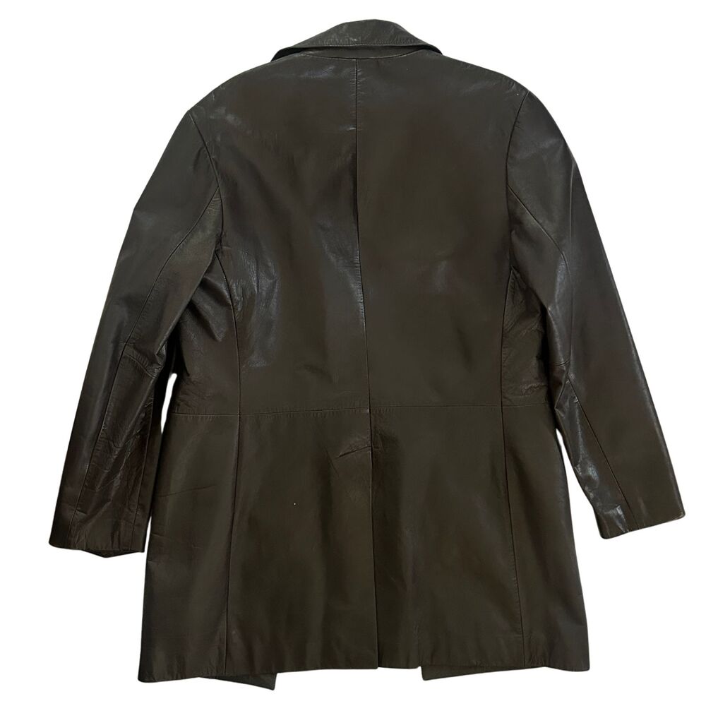 Zara Mens Leather Car Coat TRENCH COAT Brown Button Front Mid Length Size MEDIUM - Picture 2 of 11